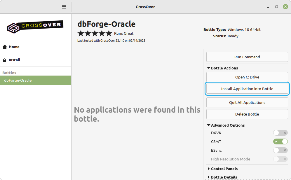 Install Application into Bottle