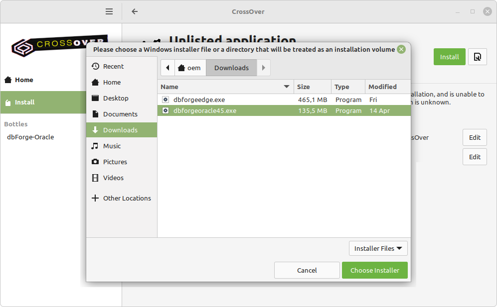 Select the installer file