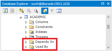 Dependencies in Database Explorer