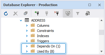 Dependencies in Database Explorer