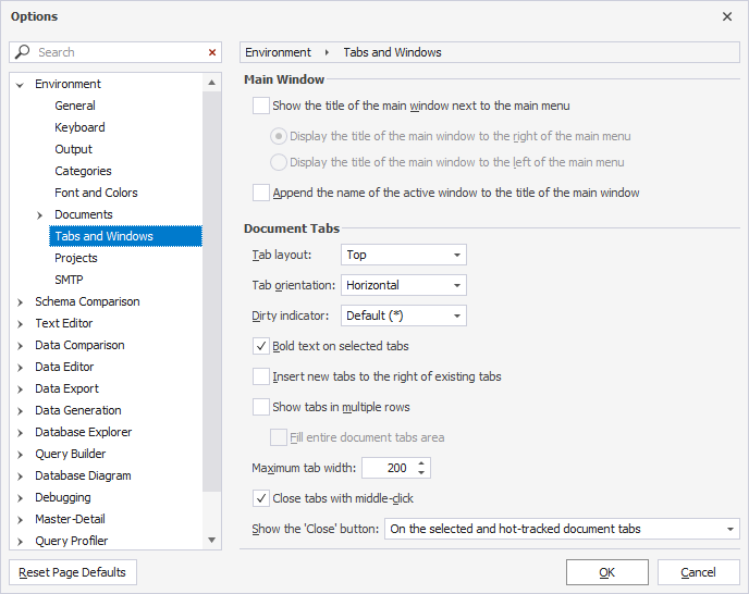 Configure tabs and windows settings