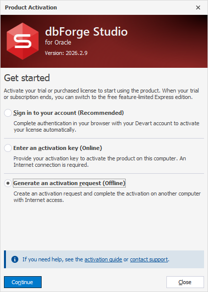 Select the Generate activation request option