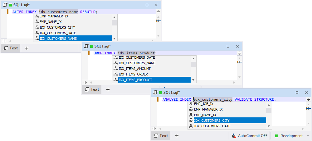 Oracle index name suggestions