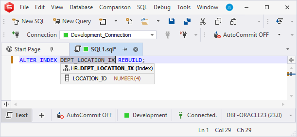 Indexed column quick info