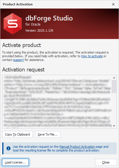 The Product Activation dialog and the Load License button