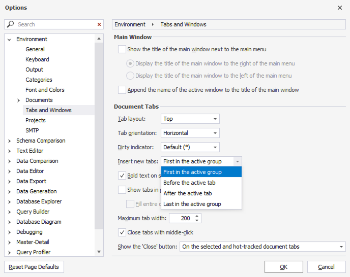 Control over new tab positioning
