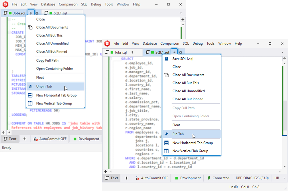 Pin document tabs