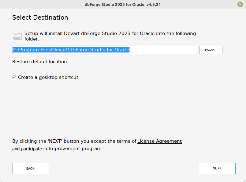 Select Destination page