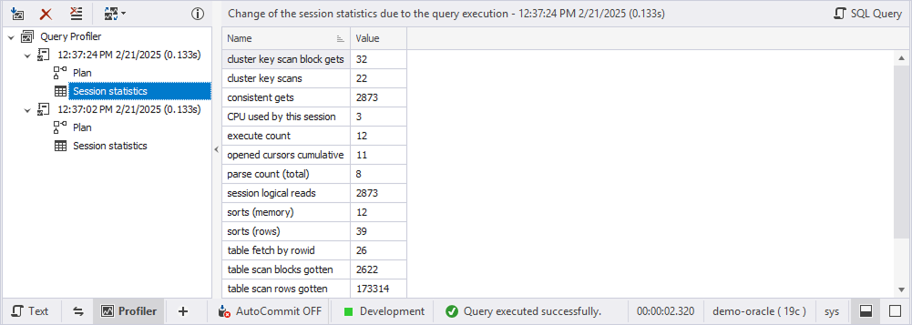 Session statistics