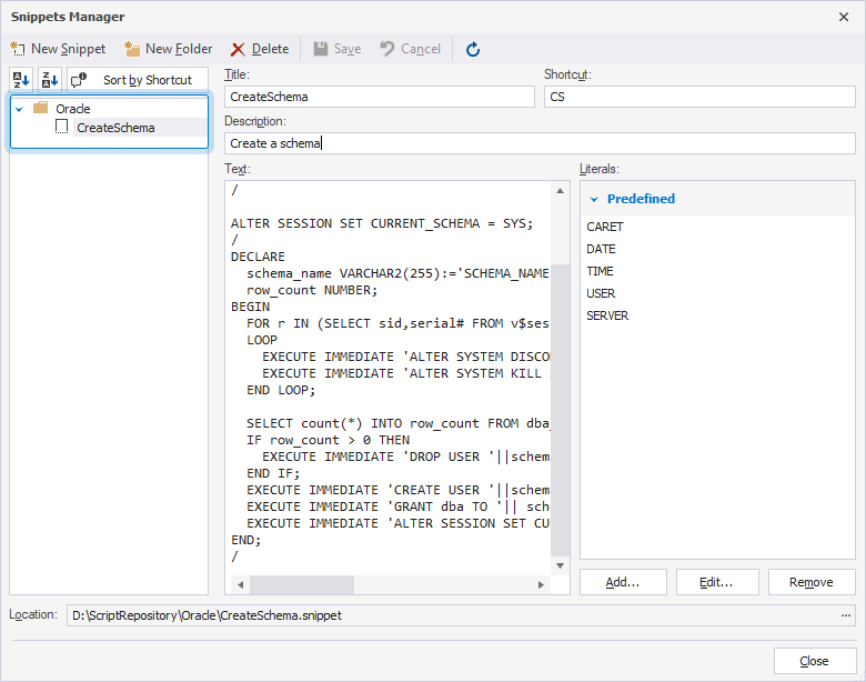 The snippet appears in the folder.