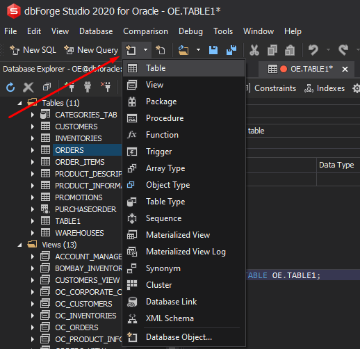 Hinge Summon Cradle Creating, Dropping, and Editing Tables in Oracle Database