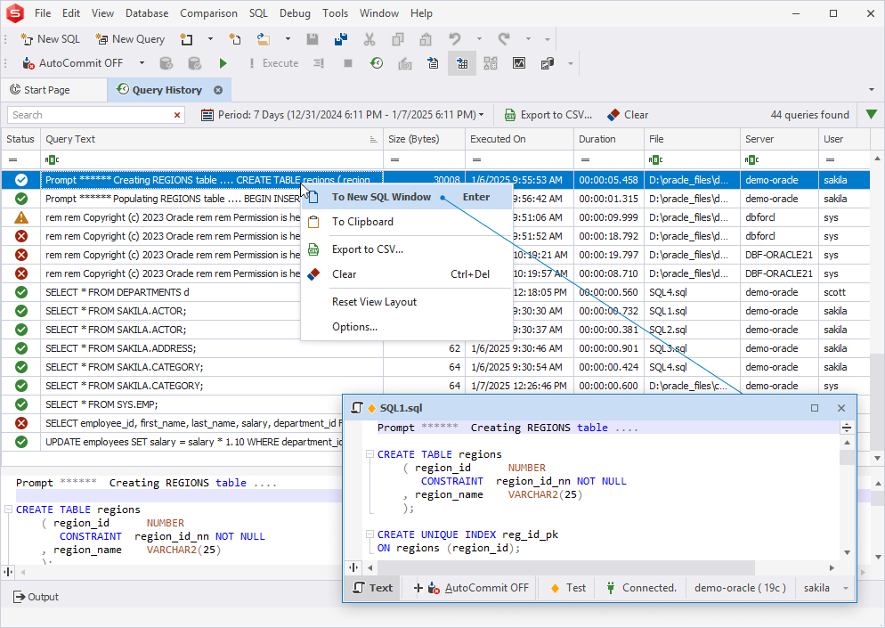 To New SQL Window
