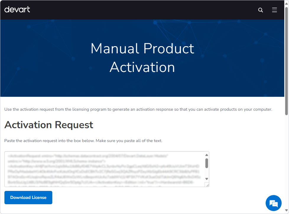 The Manual Product Activation page