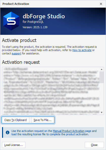 The Product Activation dialog with the activation request text
