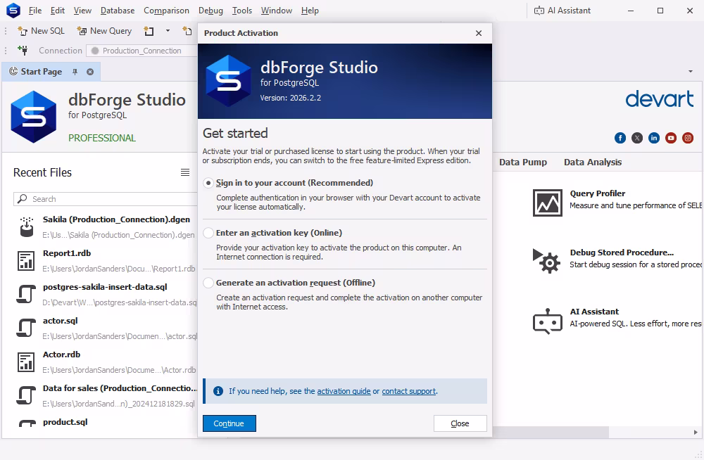 Product activation via sign-in