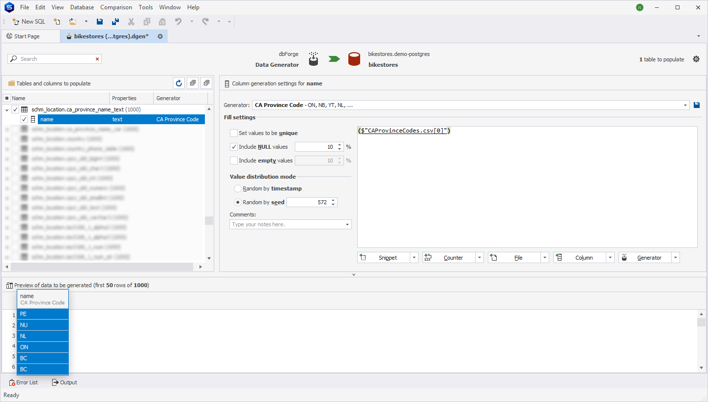 CA Province Code generator