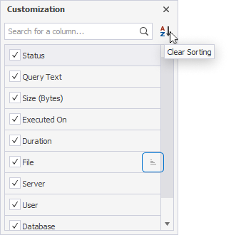 Customization window - sort by column