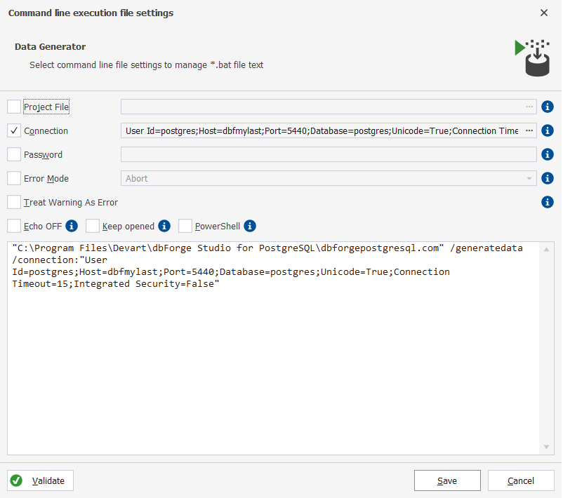 Command line settings
