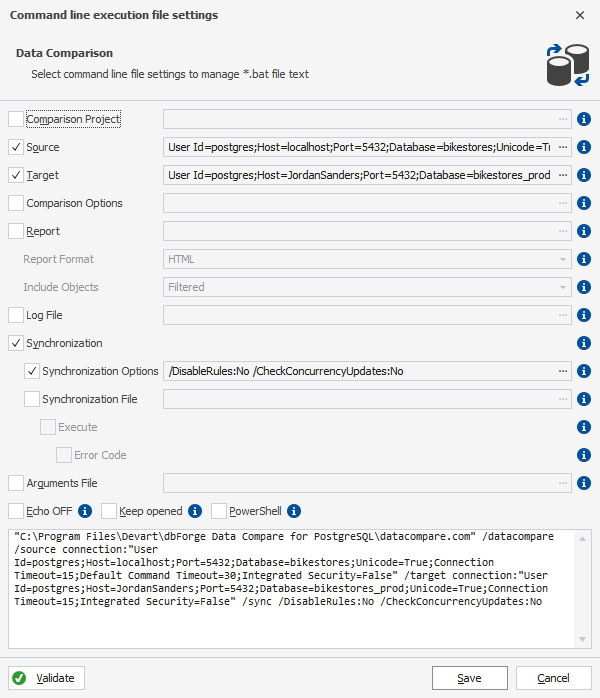 Command line settings