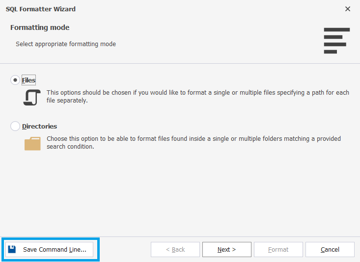 Open the Command line execution file settings window