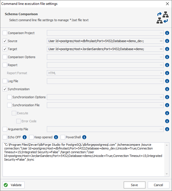 Command line settings