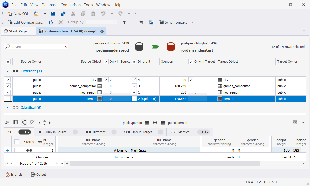 Selecting rows to synchronize