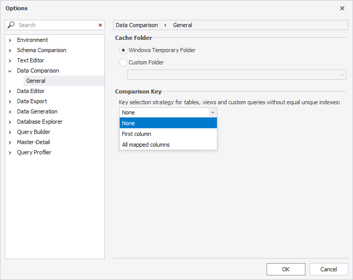 Select the comparison key selection strategy