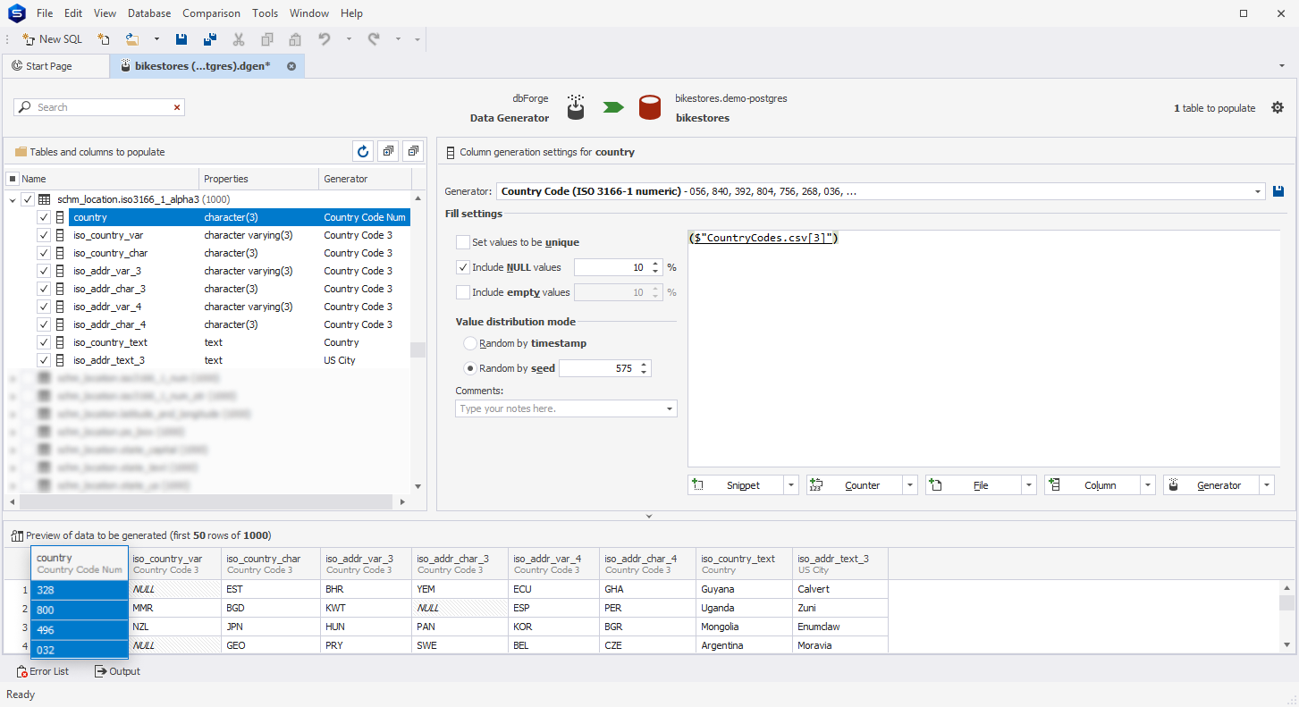 Country Code (ISO 3166-1 numeric) generator