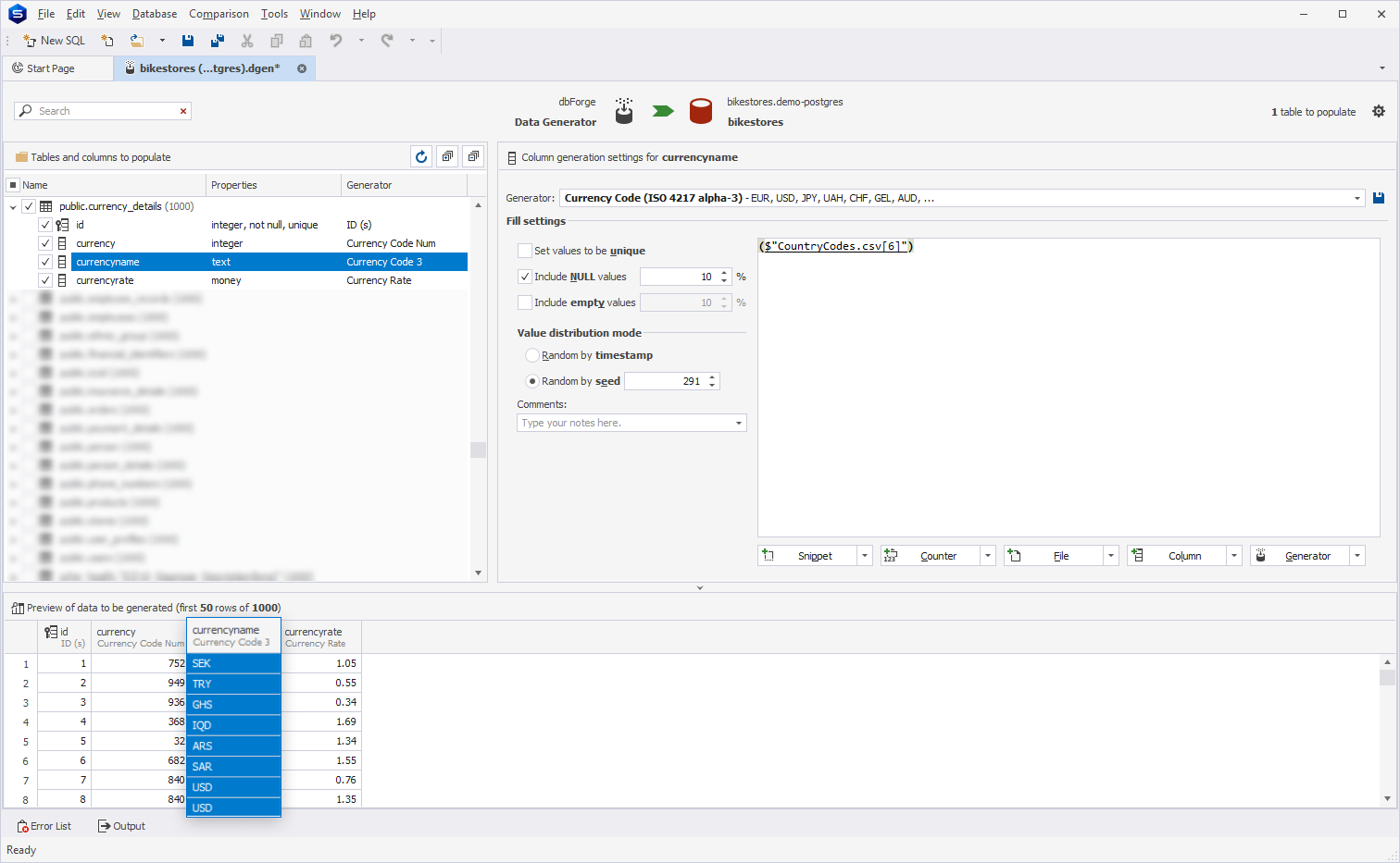 Currency Code (ISO 4217 alpha-3) generator