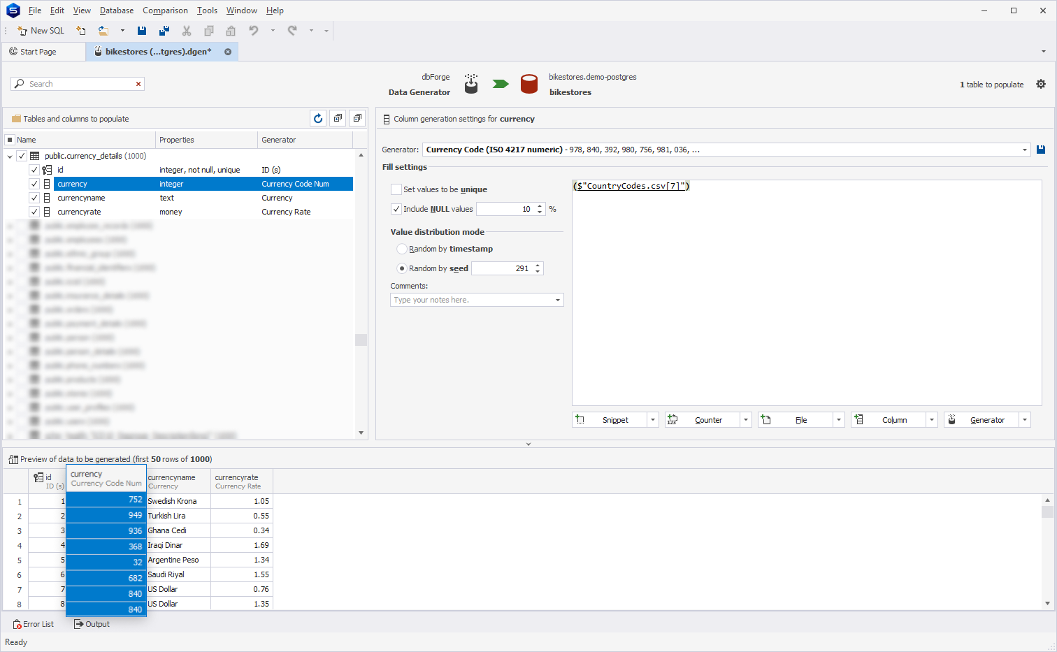 Currency Code (ISO 4217 numeric) generator