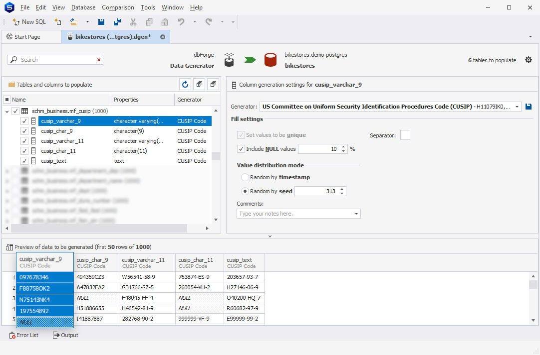 US Committee on Uniform Security Identification Procedures Code (CUSIP) generator