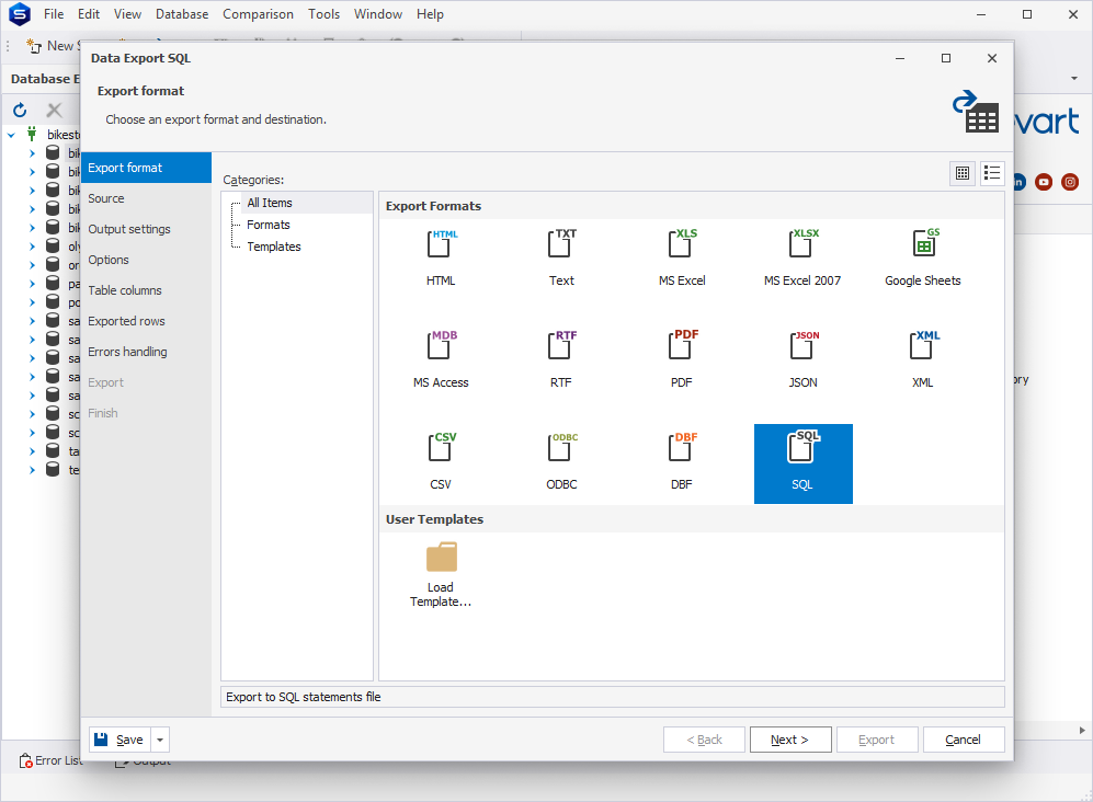 Data Export SQL