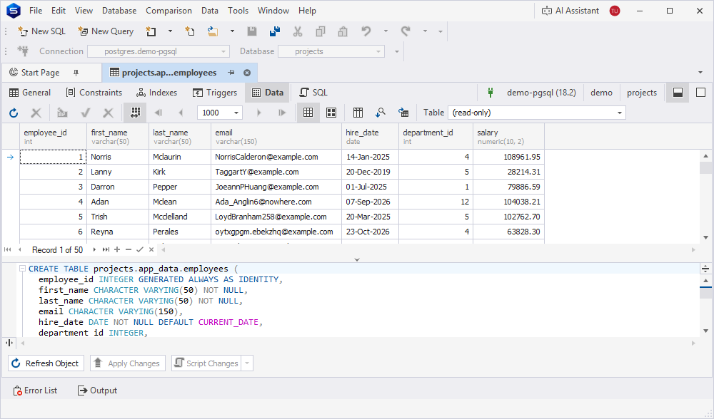 Table Editor: Data