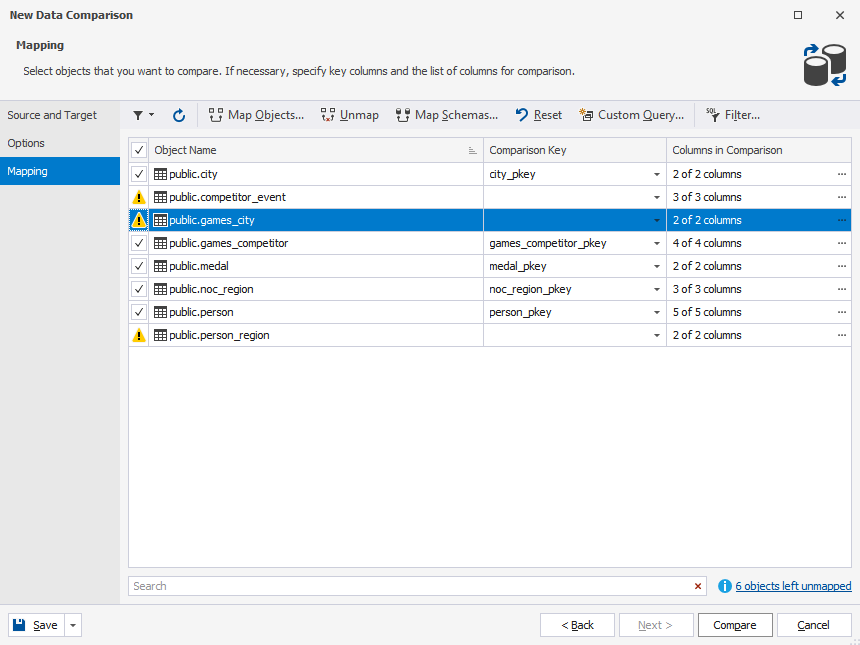 Map database objects