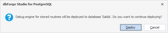 The confirmation dialog before deploying the debug engine.