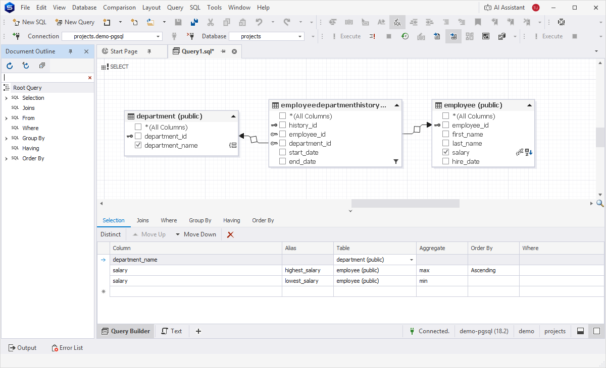 Document Outline for Query Builder