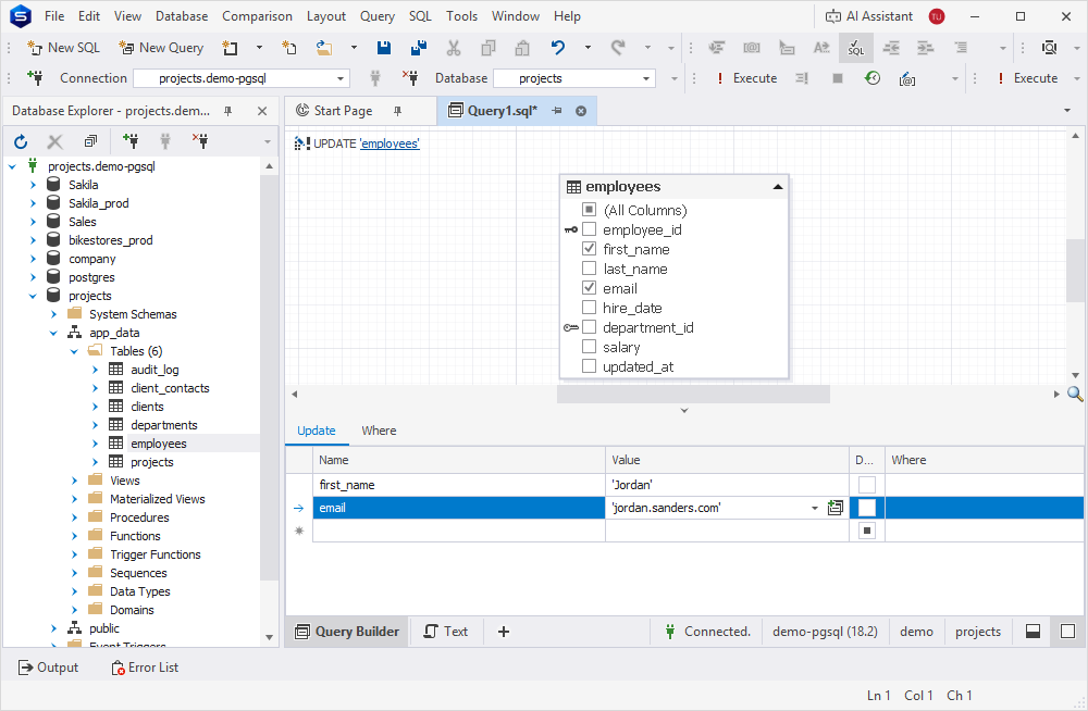 Enter values in an UPDATE statement