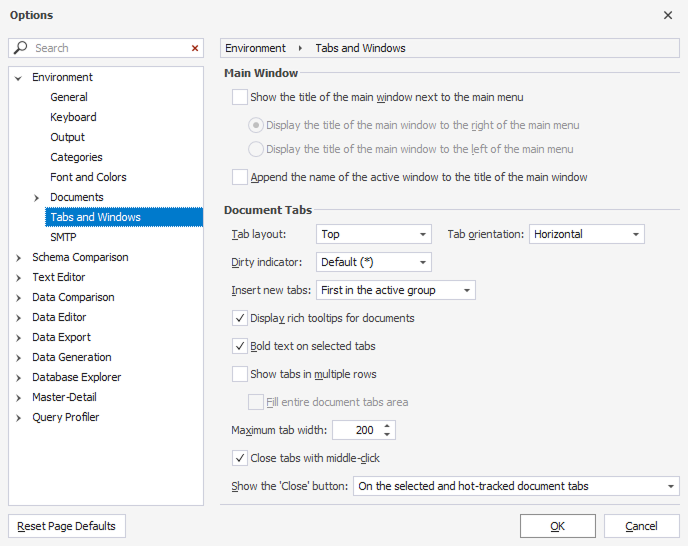 Configure tabs and windows settings
