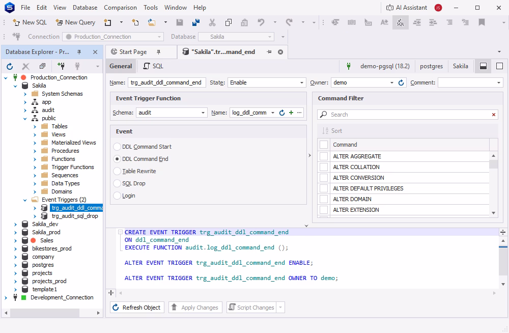 Event trigger editor