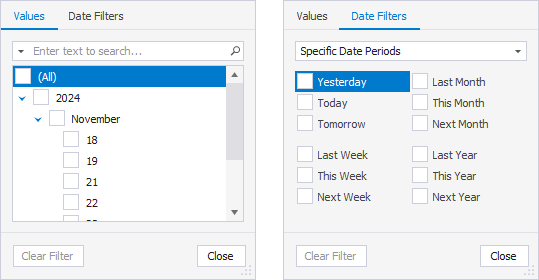SQL Query History column filters