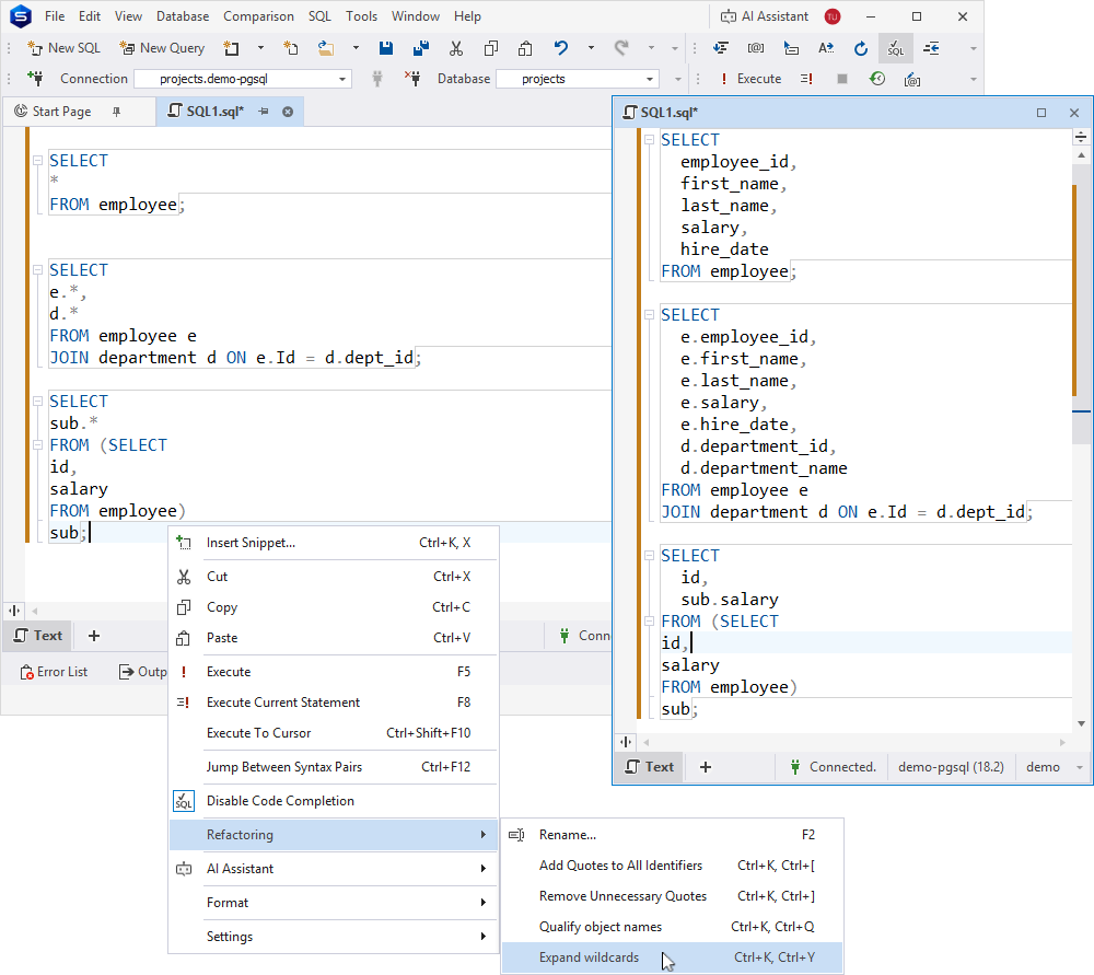 Wildcards expanded for all SQL statements