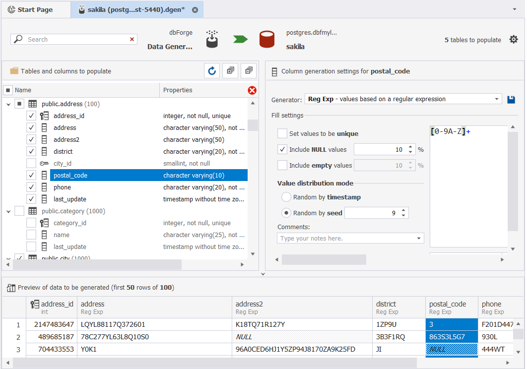 Column settings