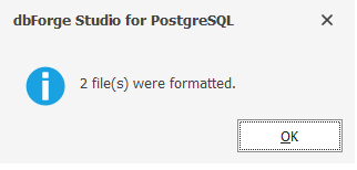 dbForge Studio for PostgreSQL - Formatting is complete