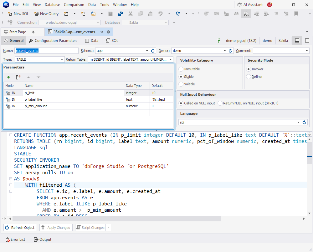 Function parameters