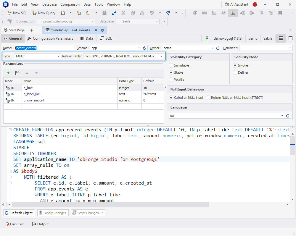 Function properties