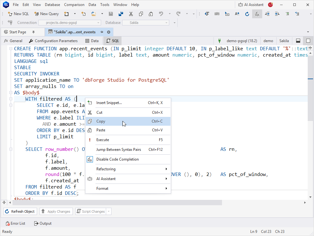 SQL tab