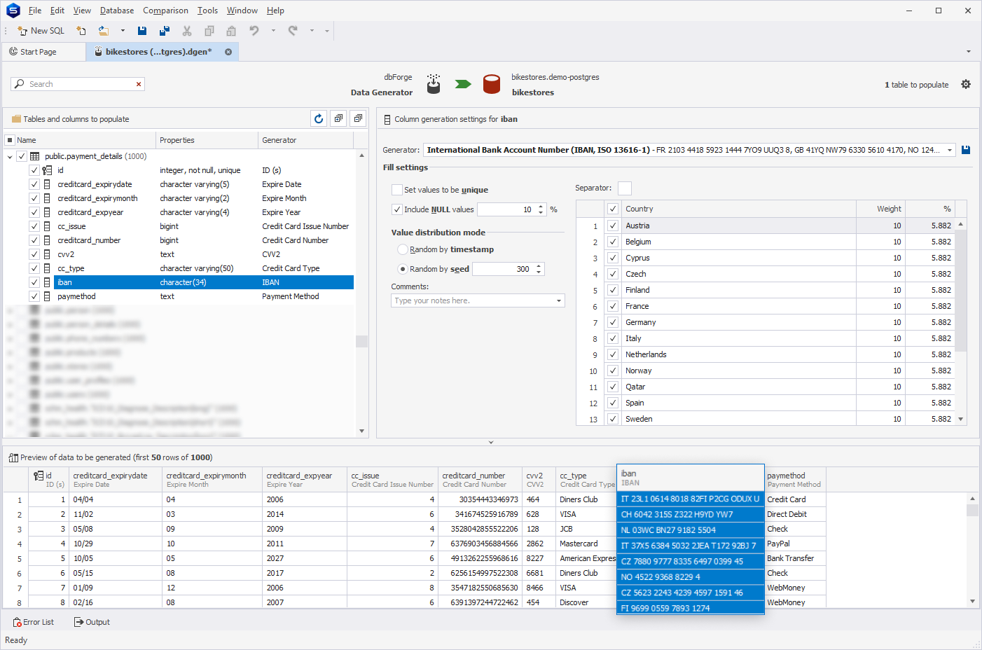International Bank Account Number (IBAN, ISO 13616-1) generator