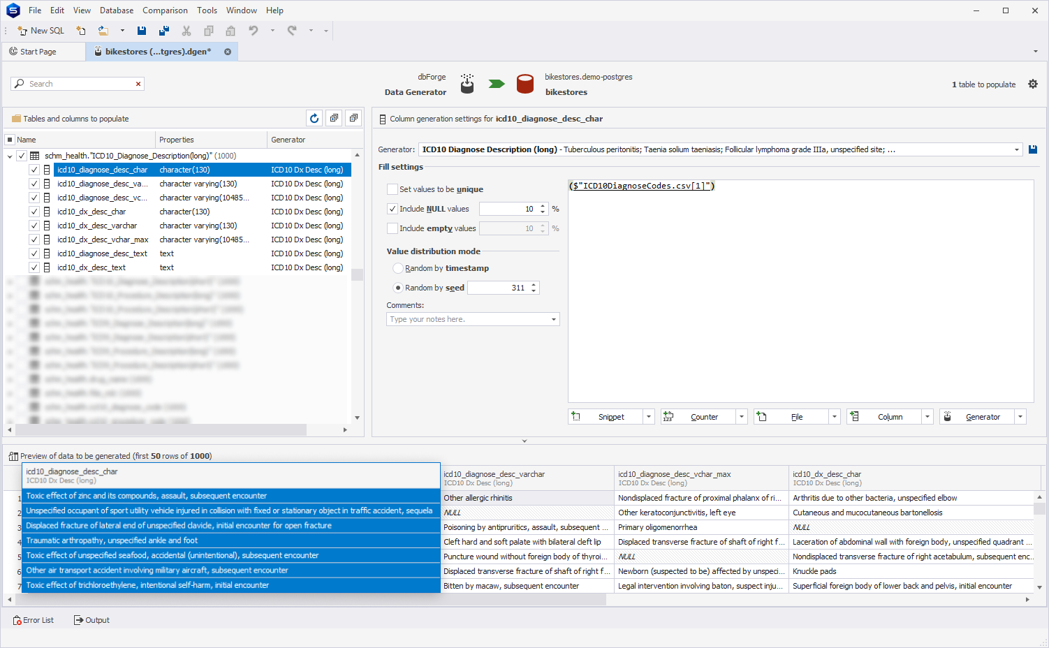 ICD10 Diagnose Description (long) generator