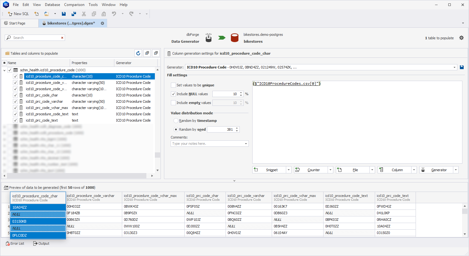 ICD10 Procedure Code generator