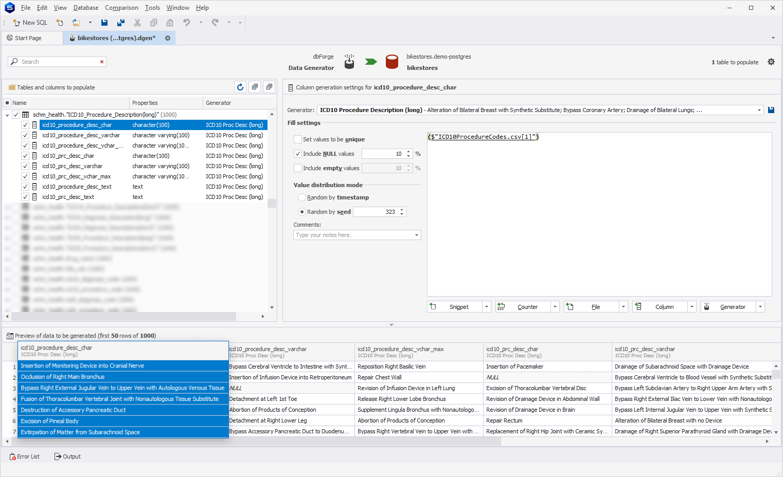 ICD10 Procedure Description (long) generator